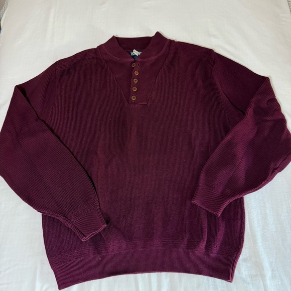90'S LANDS END Half Button Sweater Made in USA Men's XL Vintage Maroon Grandpa - Picture 1 of 7